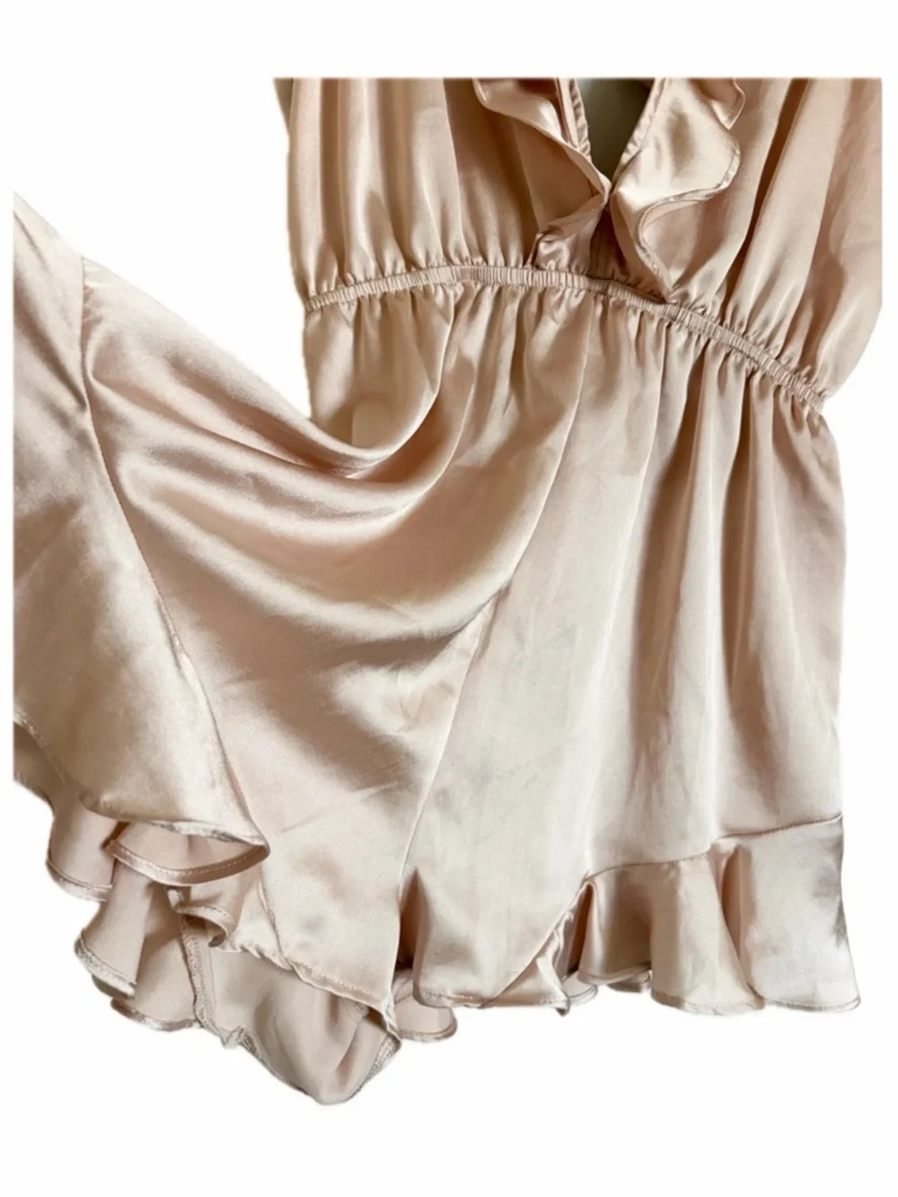 Selfie Leslie Gold Satin Style Romper Shorts Off Shoulder Size Small - Picture 11 of 14